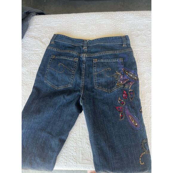 Chico's 1  (S-8) woman's denim jeans with painting and sequin embellishments. - Picture 8 of 9
